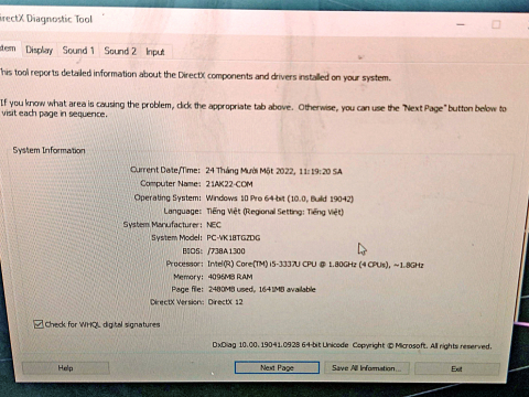Laptop NEC VK18TGZDG ( Đã Bán )