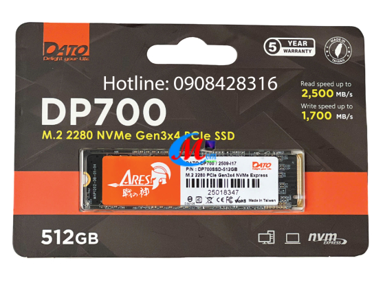 Ổ CỨNG SSD DATO DP700 512GB M.2 2280 NVMe GEN 3X4 PCIe SSD