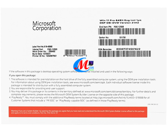 Win 11 pro 64bit ( mã FQC- 10528) Nhập khẩu 